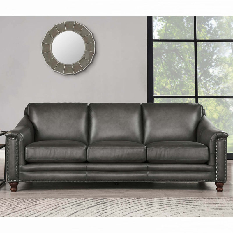 Wayfair grey leather sofa discount